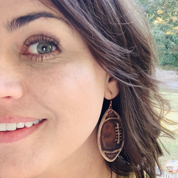 LAST PAIR!! Leather football earrings - Picture 2 of 2